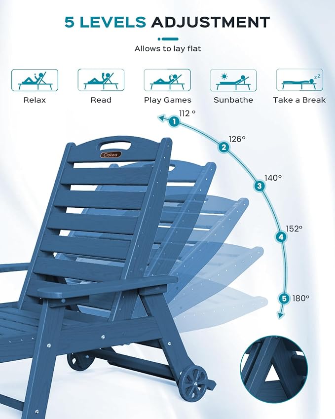 Ciokea Lounge Chair Outdoor, Oversized Chaise Lounge Chair with 5 Positions, ...