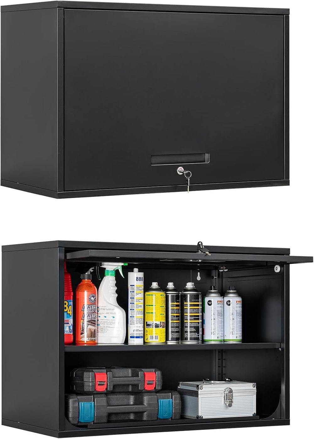 Metal Wall Cabinet with Locking Door and Shelf, Hanging Garage Cabinets with ...