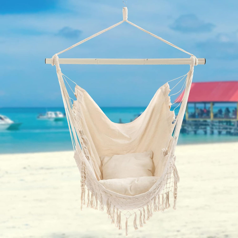 Hammock Chair, Hanging Rope Swing Seat with 2 Cushions,Macrame Hanging Chair ...