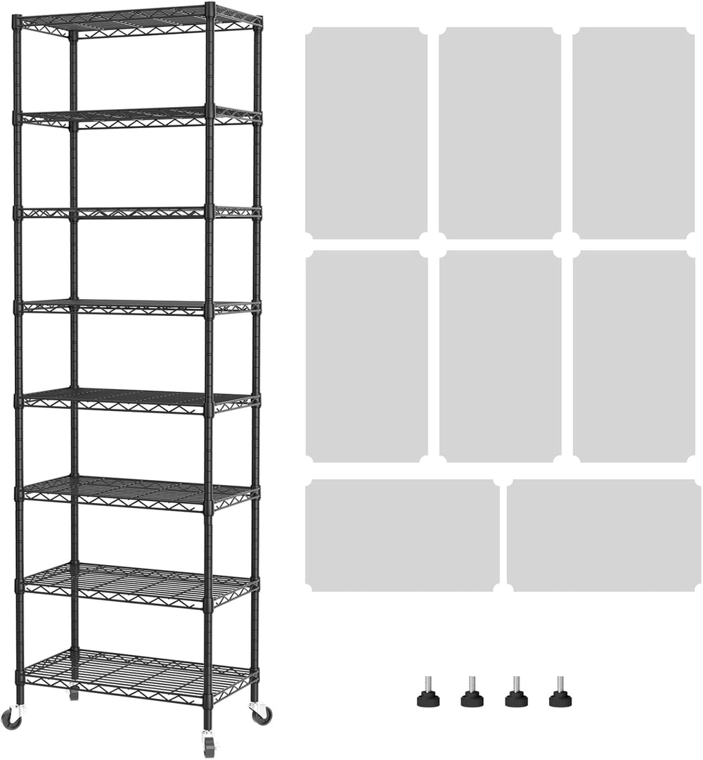 SINGAYE 8 Shelves Storage Wire Shelf Closet Metal Shelving Pantry Wheels