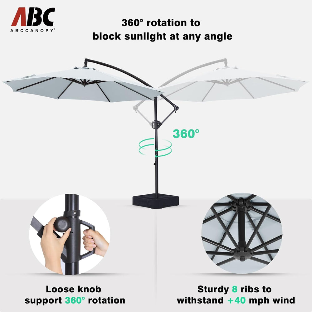ABCCANOPY 10FT Cantilever Umbrella with Base and Weights Bag, Light Gray