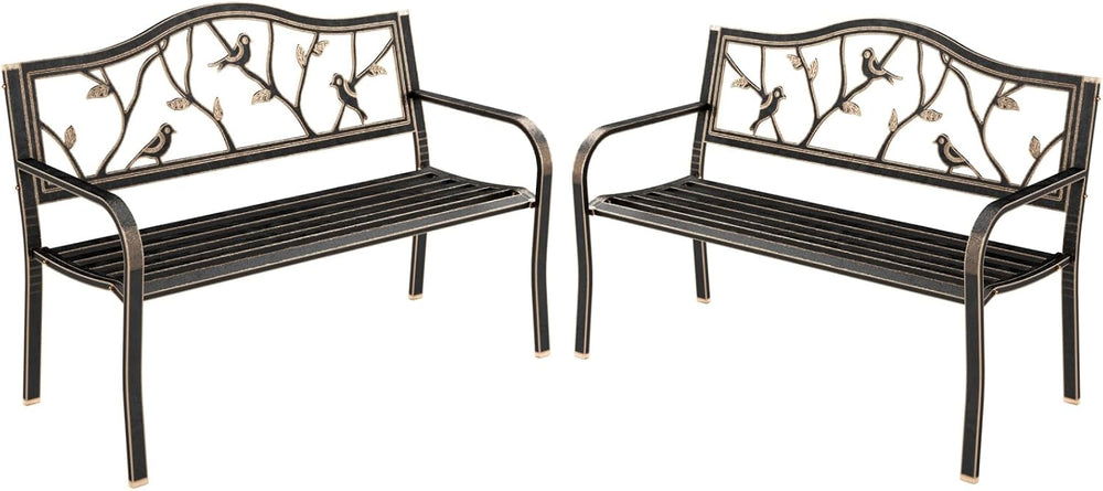 MFSTUDIO Outdoor Metal Bench Set of 2, 50" Bronze Bird Pattern