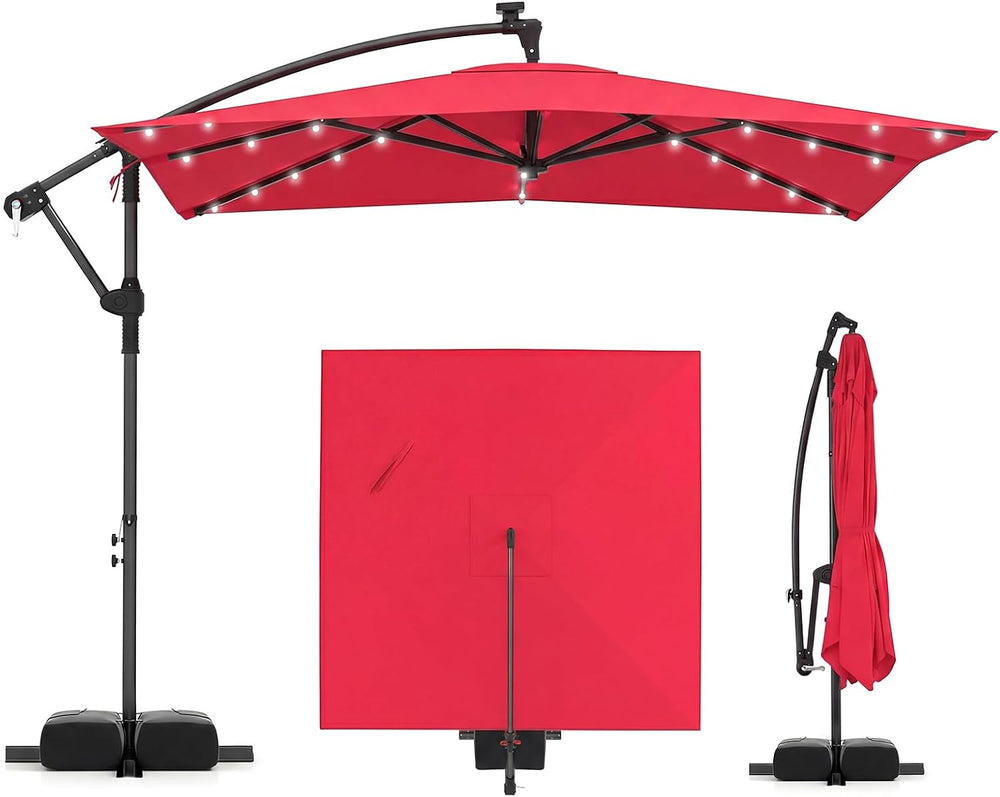 Tangkula 8x8 FT Solar Patio Umbrella with Base Included, Square Offset Cantil...