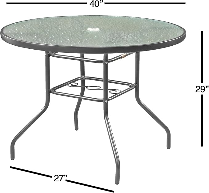 Garden Elements Outdoor Patio Furniture, Round Dining Table, Steel Base and R...