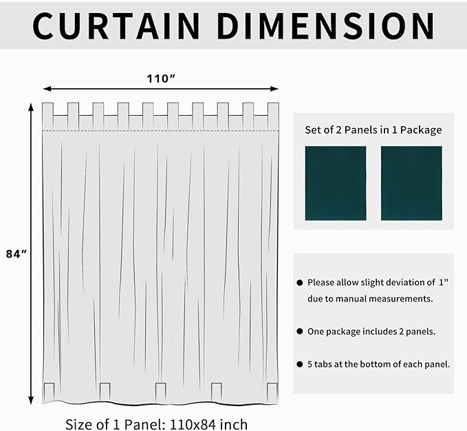 Easy-Going Outdoor Patio Curtains Detachable Tab Top Windproof Weatherproof C...