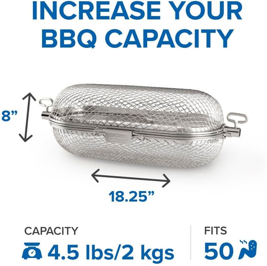 Napoleon Rotisserie Grill Basket - Stainless Steel, Fits Standard Spit Rods, ...