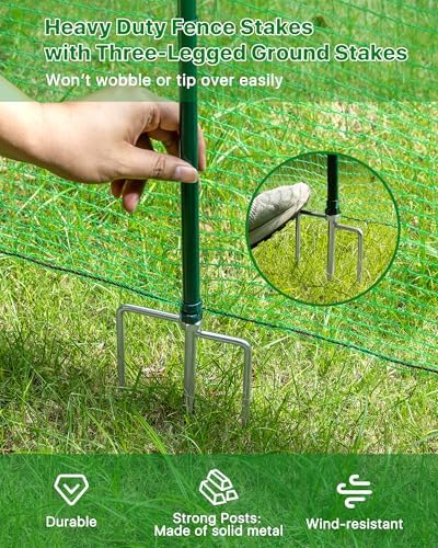Temporary Fence with Metal Posts, 40" Hx50'L Garden Fence Animal Bar...