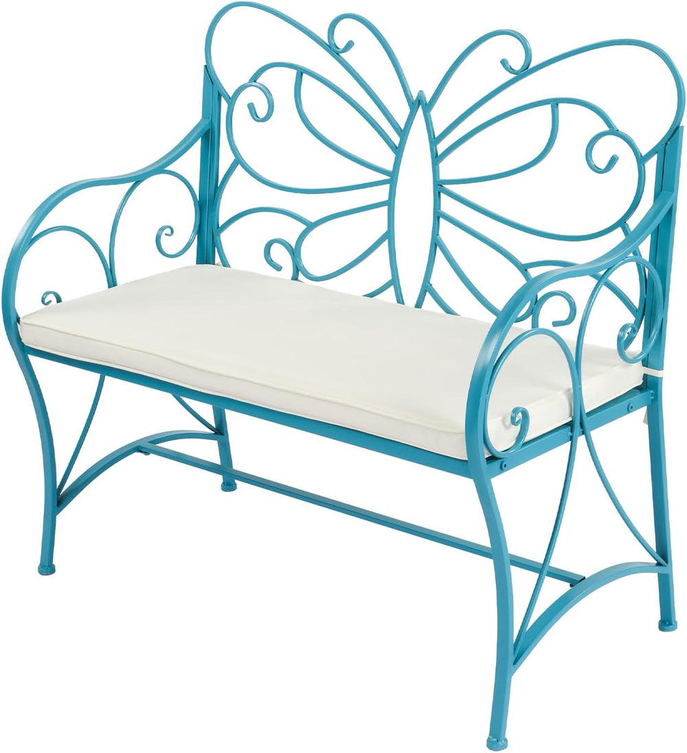 VINGLI 38.7in Cast Iron Outdoor Bench with Cushion, All Weather Resistant Met...