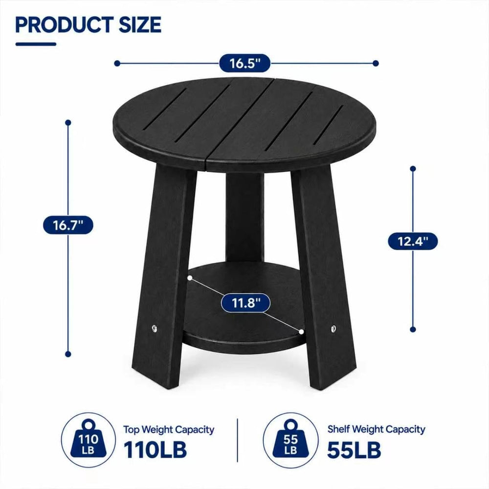 Round Outdoor Side Table, 2-Tier Small HDPE Side Table, Black
