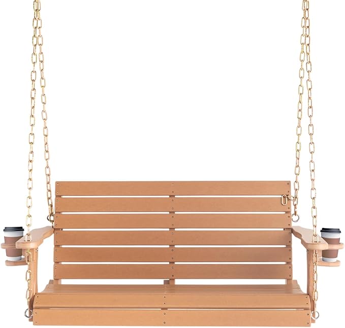 VINGLI Heavy Duty 1600 LBS HDPE Porch Swing Outdoor with Rotatable Cup Holder...