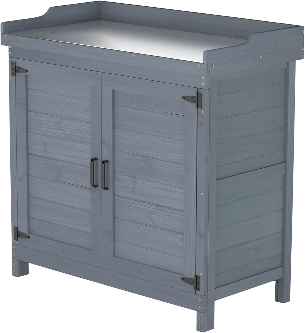 GDLF Outdoor Storage Cabinet with Work Bench, Garden Potting Table, Gray
