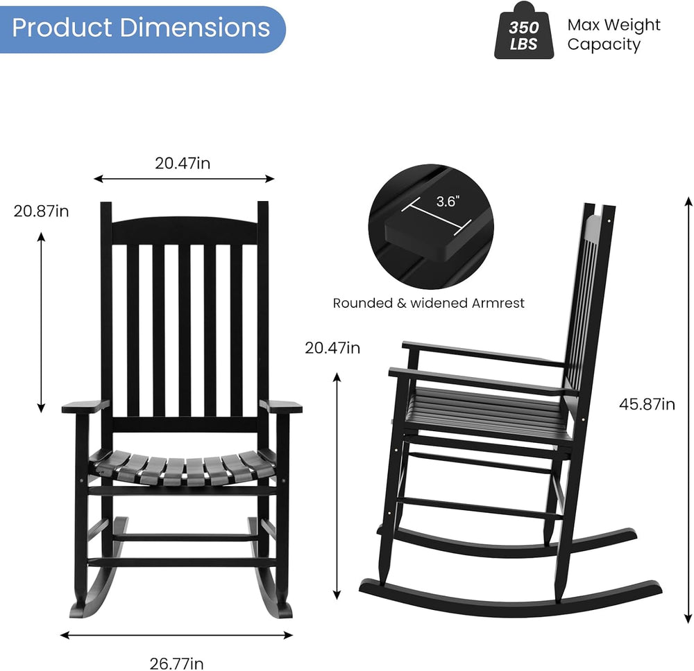 Outdoor Rocking Chairs Set of 2, Patio Wooden Rocker with High Back and Handr...
