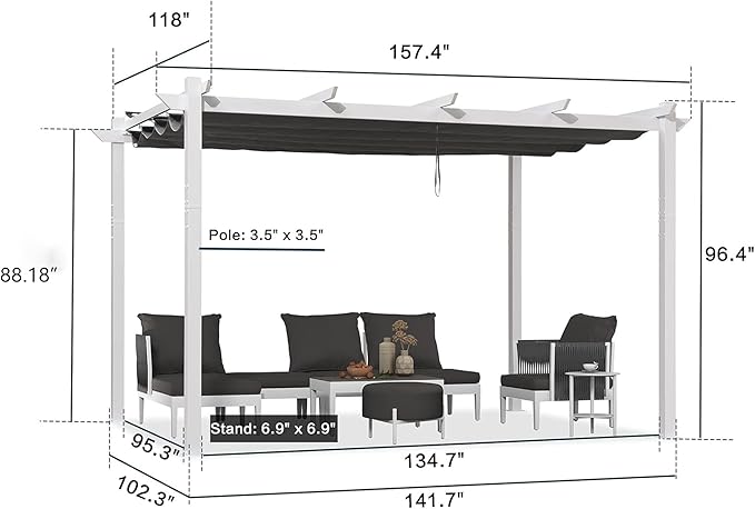 PURPLE LEAF 10' x 13' Aluminum Outdoor Pergola White Wind-Resistant R...