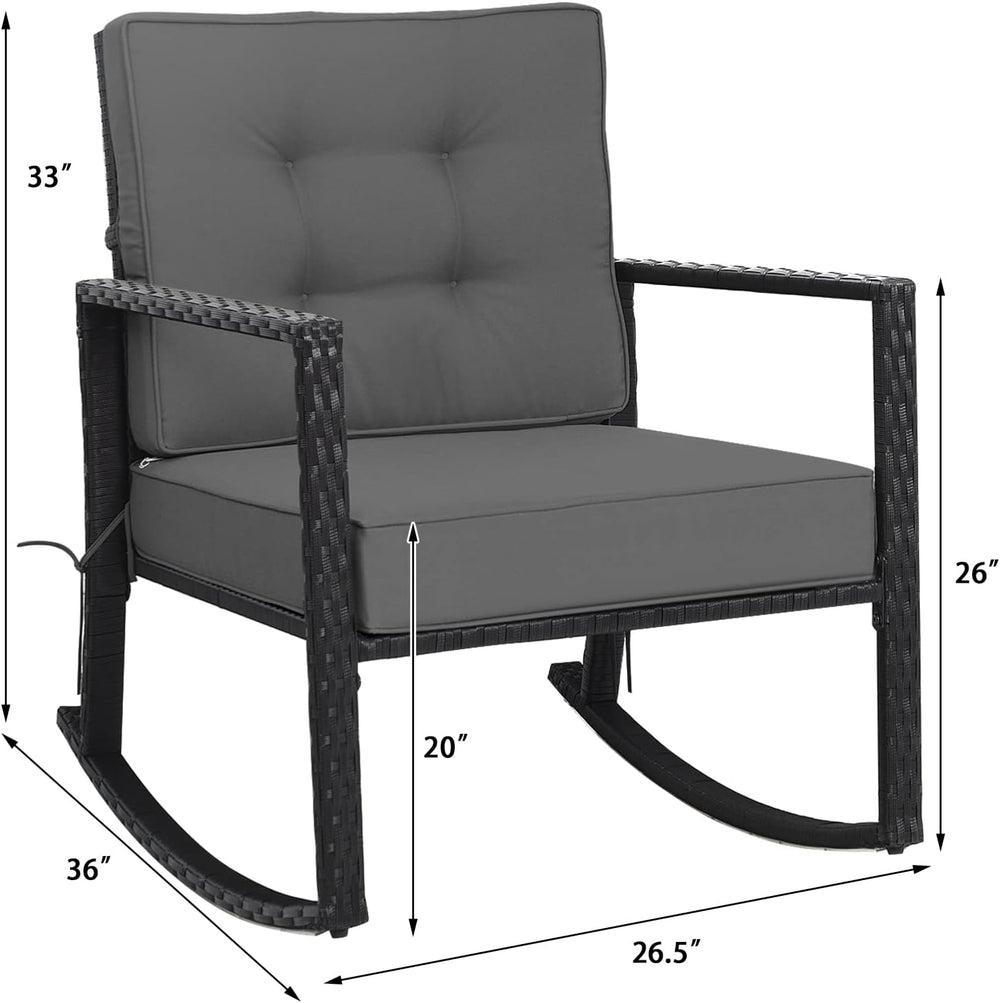 Tangkula Outdoor Rocking Chair with 5” Thick Soft Cushions, Grey (1)