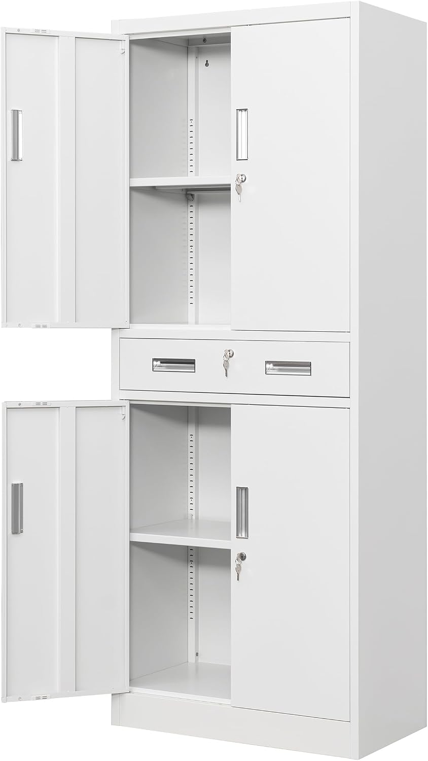 Metal Storage Cabinet, 71" H x 28" W x 16" D Locking Storage C...