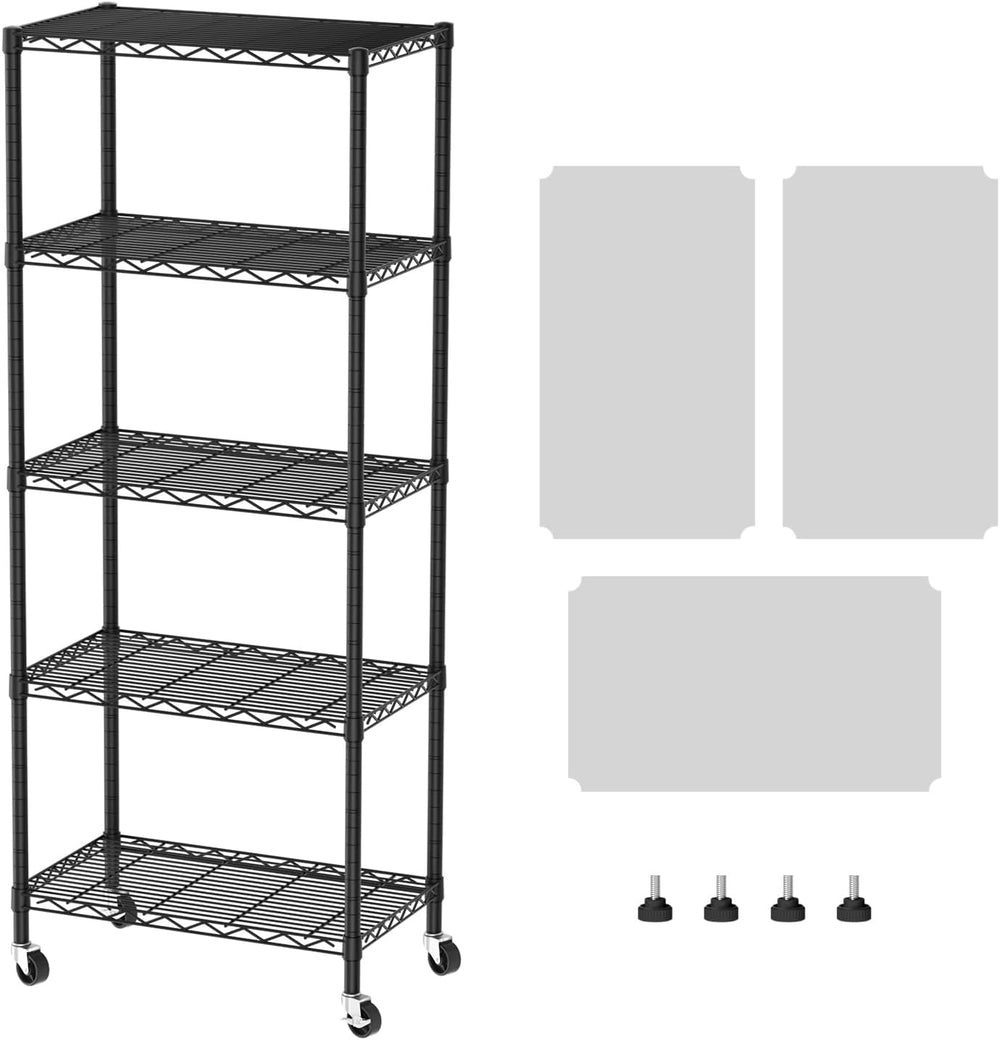 5 Shelves Storage Wire Shelf Closet Metal Shelving Pantry Wheels