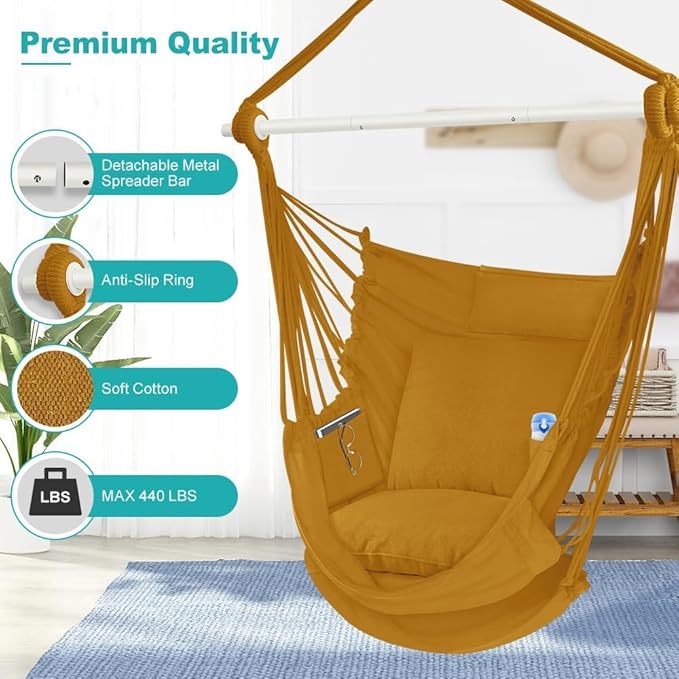 Outerman Hammock Chair, Hanging Chair with 3 Cushions and Foot Rest Support, ...