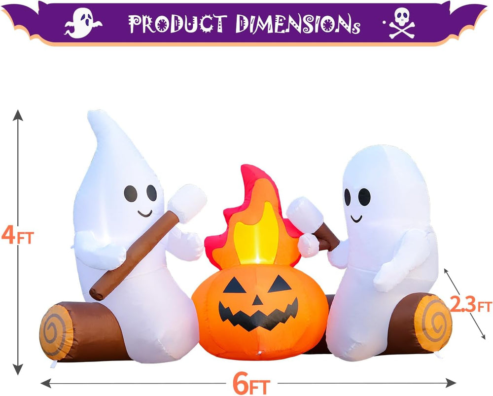 DomKom 6FT Halloween Inflatable Blow Up Decorations, Cute Ghosts Roasting Mar...