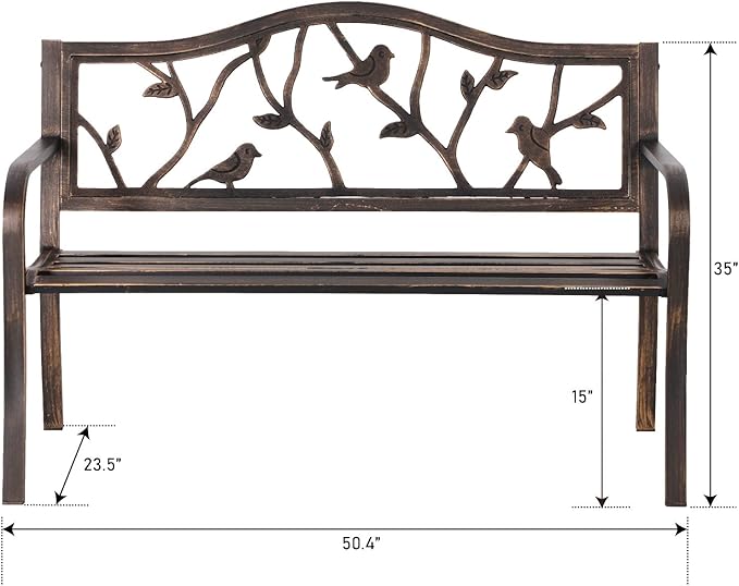 MFSTUDIO 50" Outdoor Garden Bench, Patio Metal Frame Park Bench with Bir...