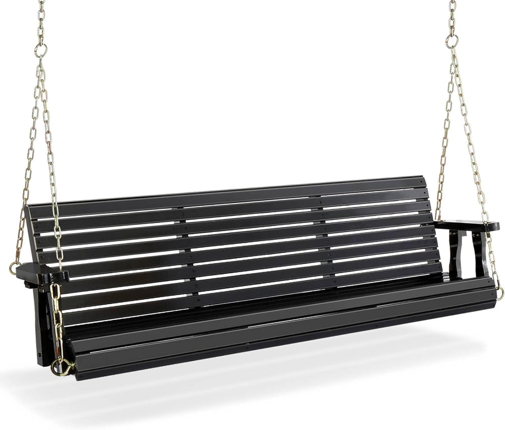 Bonnlo 5FT Black 880LBS Porch Swing, Wooden Bench with Adjustable Safe Chains