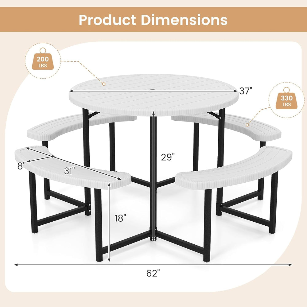 Tangkula 8 Person Round Picnic Table with 4 Benches