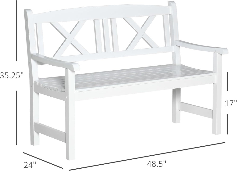 Outsunny 2-Seater Wooden Garden Bench 4FT Outdoor Patio Loveseat White