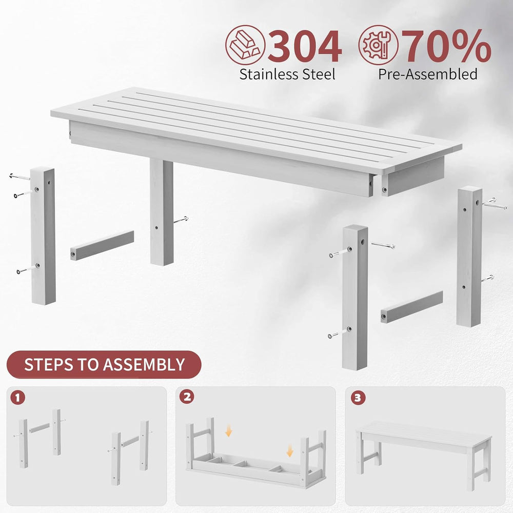 Psilvam 47" Backless Outdoor Bench for 2-Person, 700 LBS Capacity, White