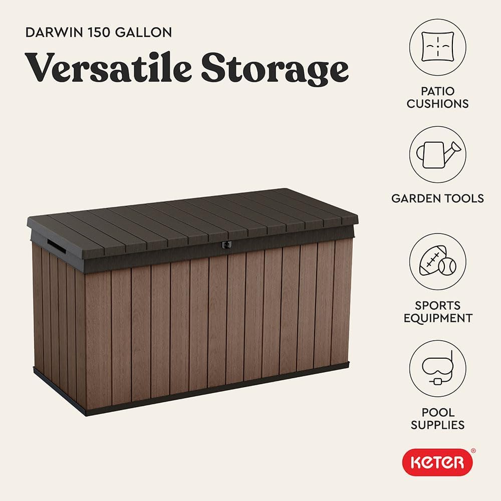 Keter Darwin 150 Gallon Resin Large Deck Box - Organization and Storage for P...
