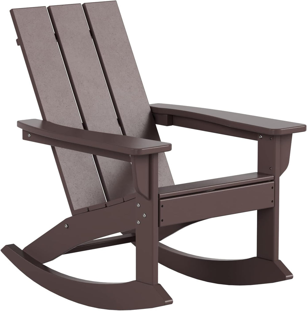 WO Home Furniture Modern HDPE Outdoor Adirondack Rocking Chair, Dark Brown