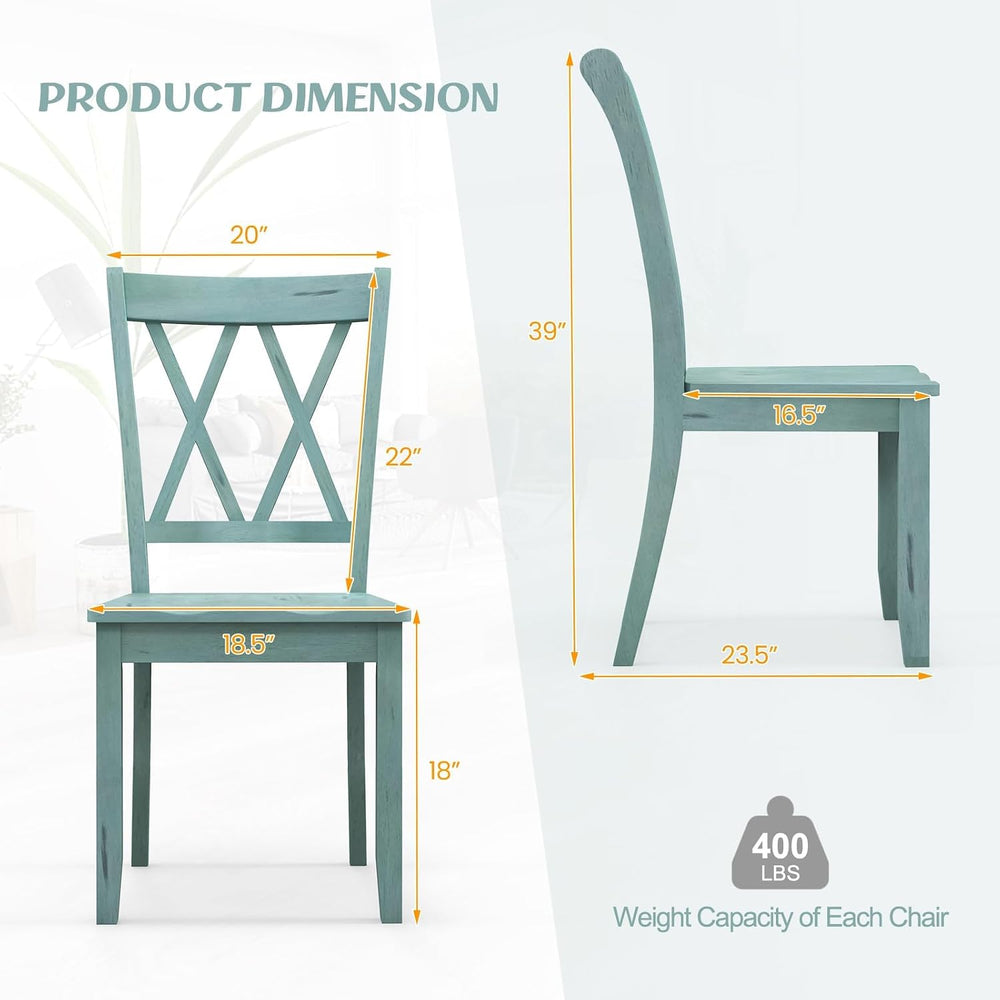 SIMOE Solid Rubberwood Dining Chairs, Set of 2, Green Farmhouse X-Back