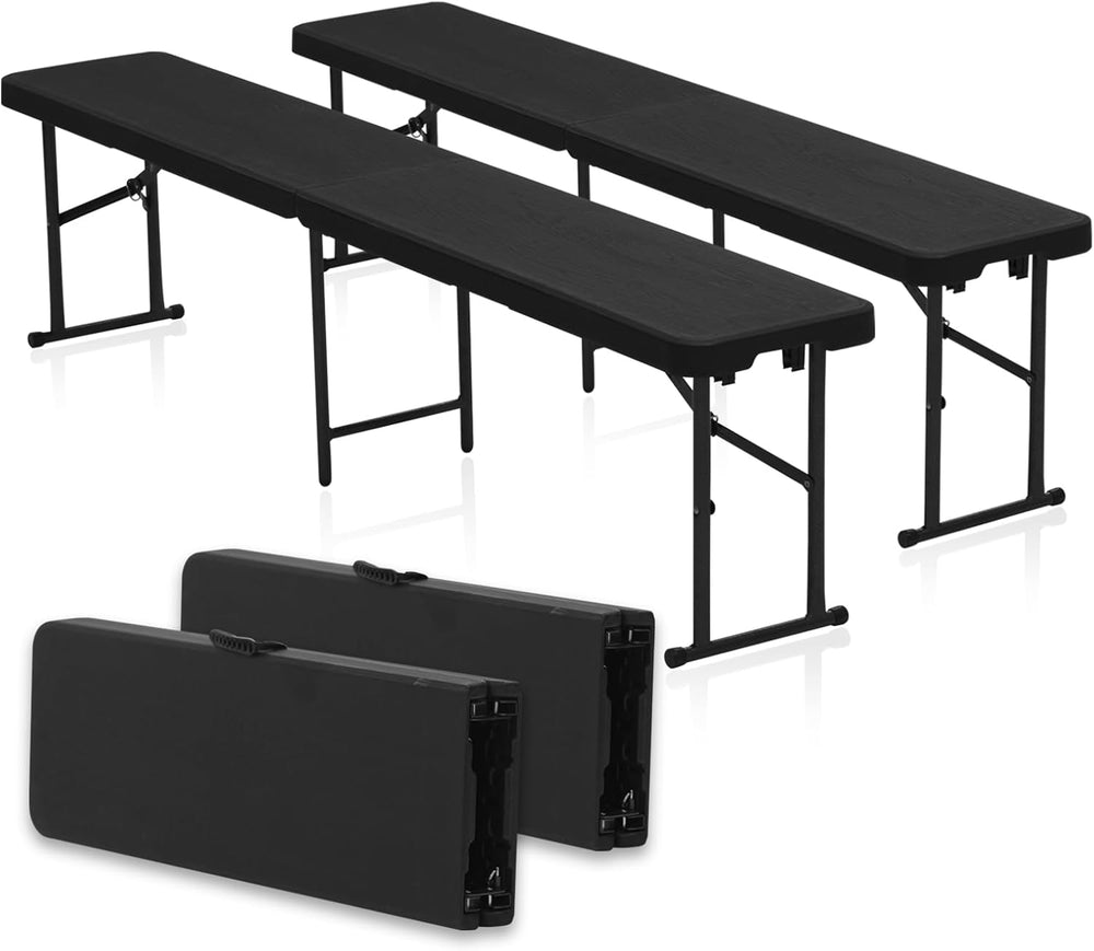 AJP Distributors 2 Pack 6 Foot Portable Plastic Folding Bench, Black