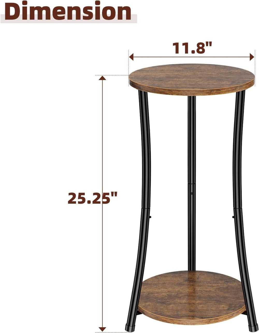 Simple Trending Round Side Table, 2 Tiers End Table for Living Room with Stor...