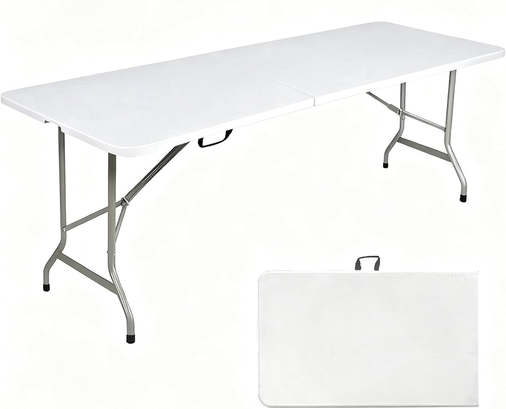 Folding Table 8ft, Heavy Duty Foldable Plastic 8 Foot Banquet Table