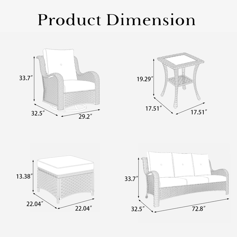 LayinSun 6 Pieces Outdoor Patio Furniture Set, Rattan Wicker Sectional Swivel...
