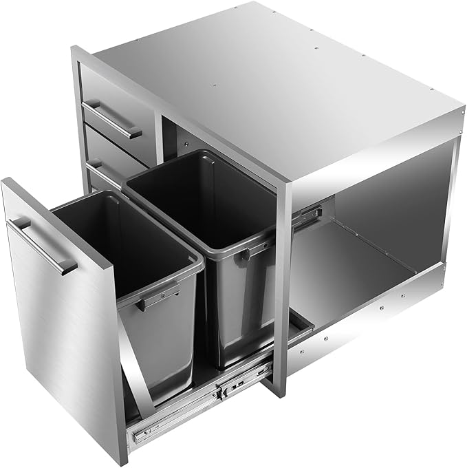 Outdoor Kitchen Drawer Combo, BBQ Access Trash Drawer Combo with Triple Stain...