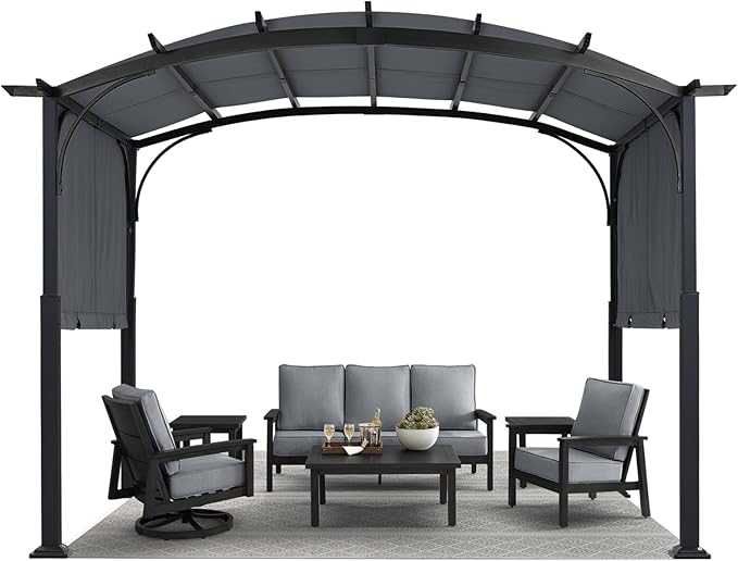 MASTERCANOPY 10x10ft Outdoor Retractable Pergola with Sun Shade Canopy Patio ...