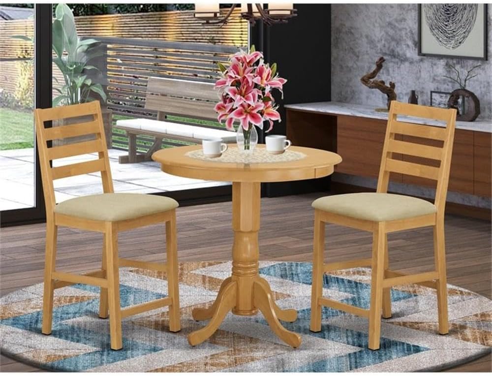 East West Furniture JACF3-OAK-C 3 Piece Kitchen Counter Height Dining Table S...