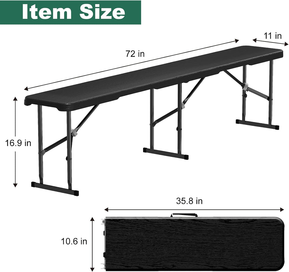 4 Pack 6ft Folding Bench for Picnic Party Camping, 650lbs Capacity