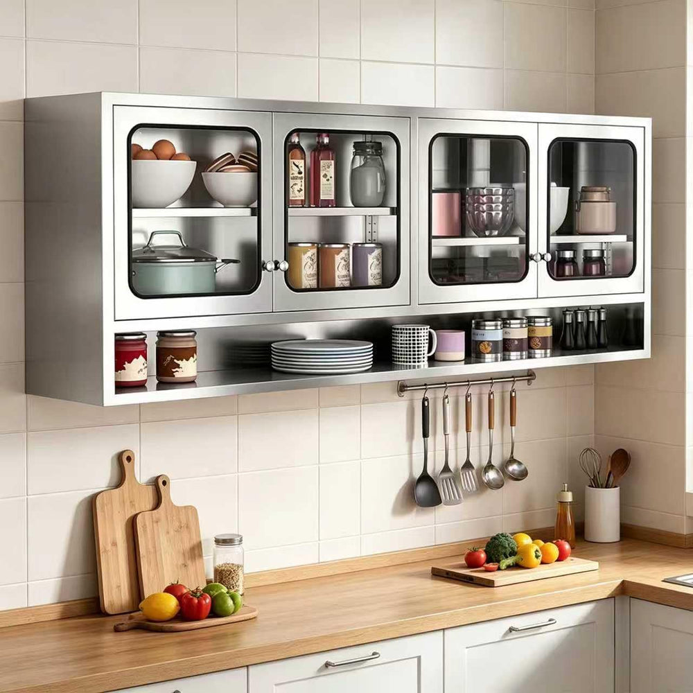ZZV 70.87“ Kitchen Wall Cabinet, Stainless Steel Wall Mounted Cabinet with Ad...