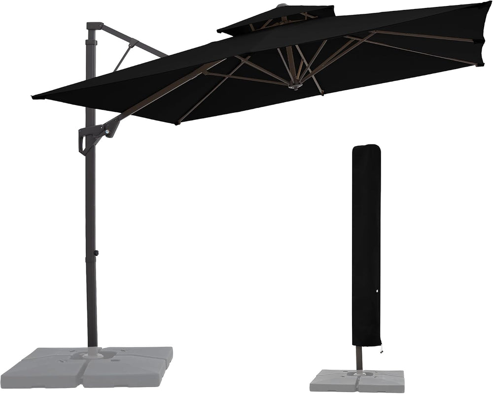 JEAREY 9x9 ft 2-Tier Cantilever Patio Umbrella, Outdoor Offset Umbrella