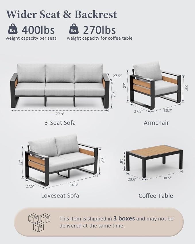 ZANDOR Aluminum Outdoor Patio Furniture - 2 Pcs Armchairs and Coffee Table, A...