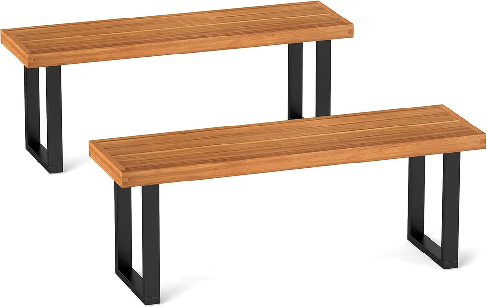 RELAX4LIFE Outdoor Bench Acacia Wood - 48’’ Garden Patio Dining Bench w/Slatt...
