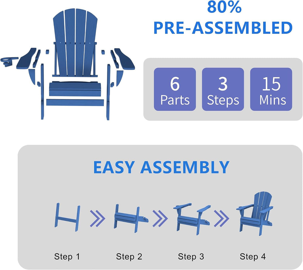 GLANC Folding Adirondack Chairs Set of 2, HDPE All-Weather Outdoor Patio Fire...