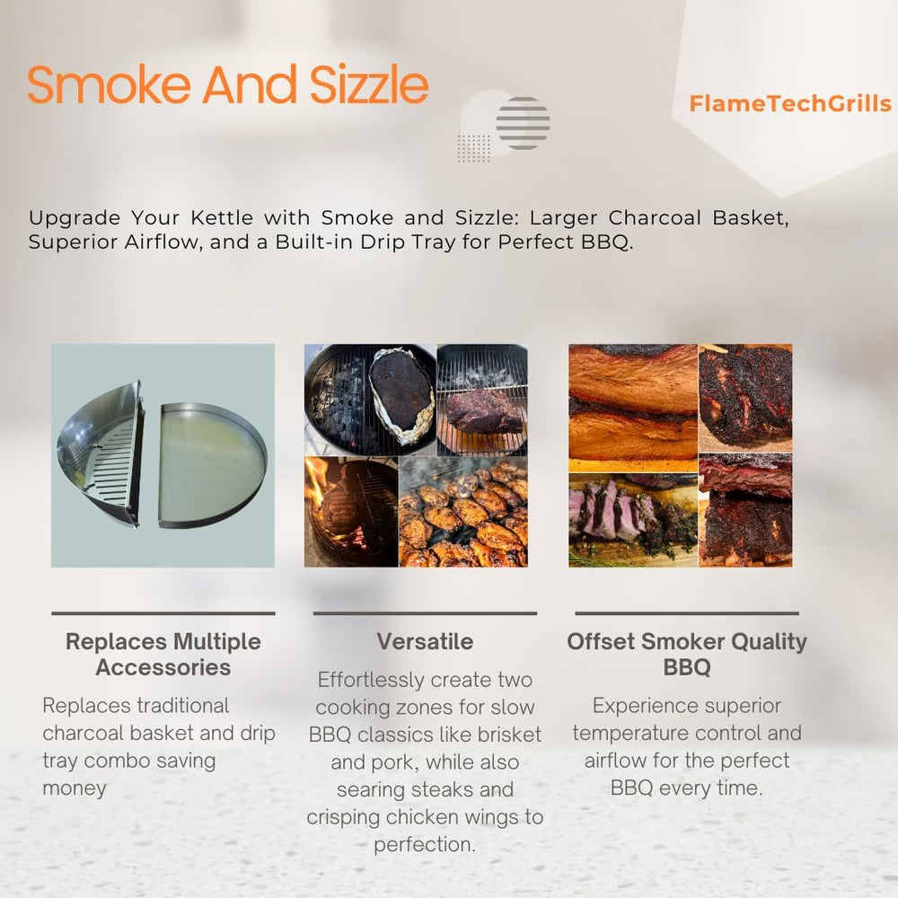 Smoke and Sizzle 4-in-1 Insert for 26" Kettle Grills – Charcoal Barrier,...