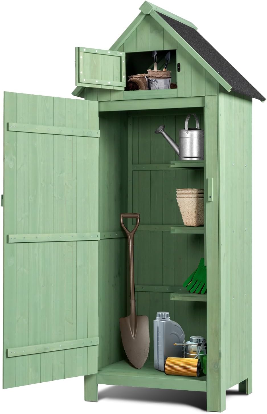 VINGLI Outdoor Wooden Storage Shed, Garden Shed Outside Tool Cabinet with Saf...