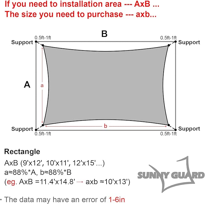 SUNNY GUARD Sun Shade Sail 8' x 10' Rectangle Dark Grey UV Block Suns...