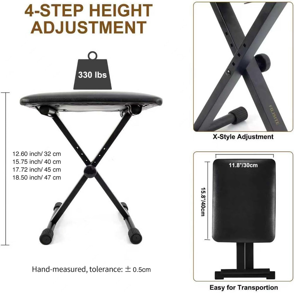 Keyboard Bench X-Style Height Adjustable Padded Cushion Foldable Stool Portab...