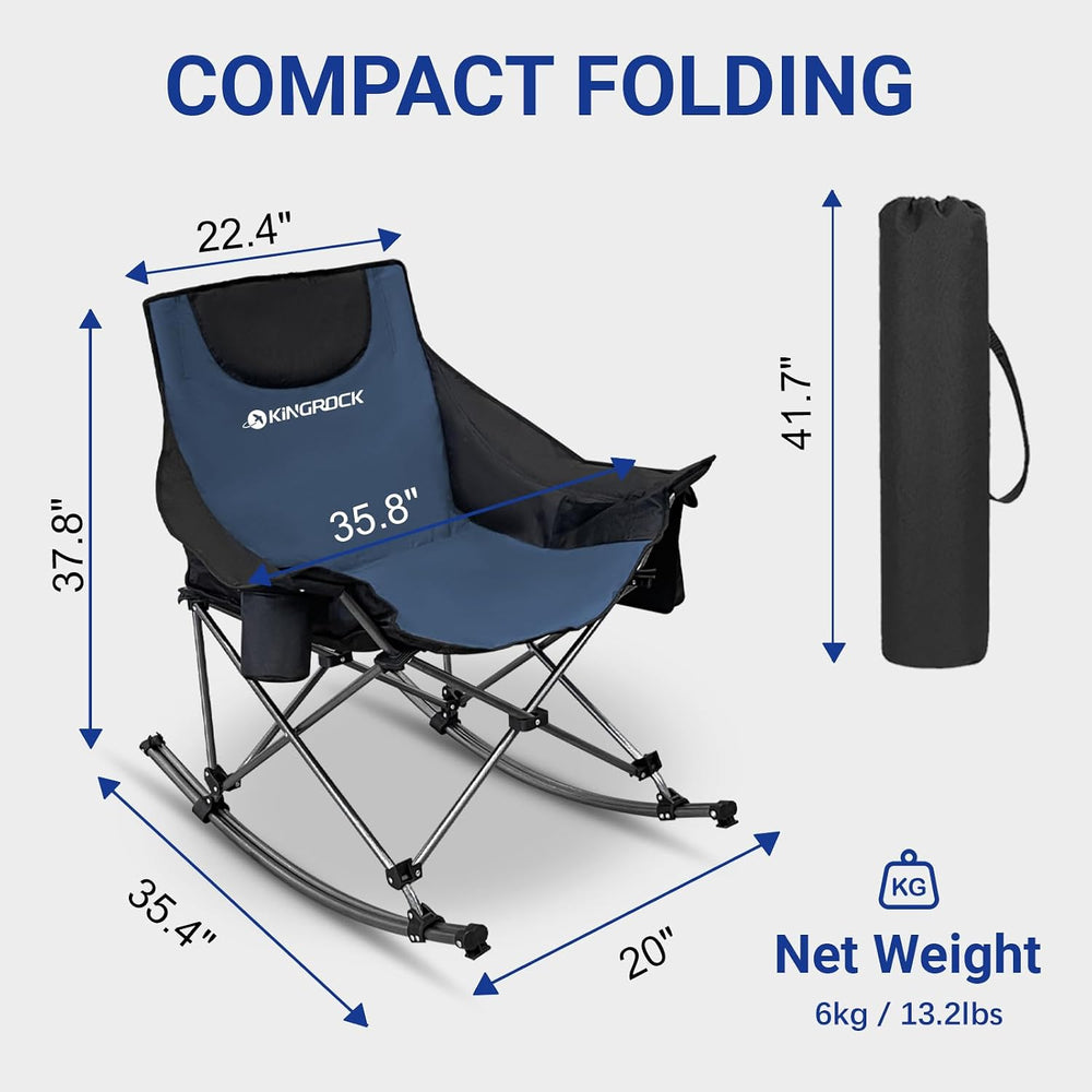 Oversized Rocking Camping Chair with Headrest and Carry Bag, 260LBS Capacity ...