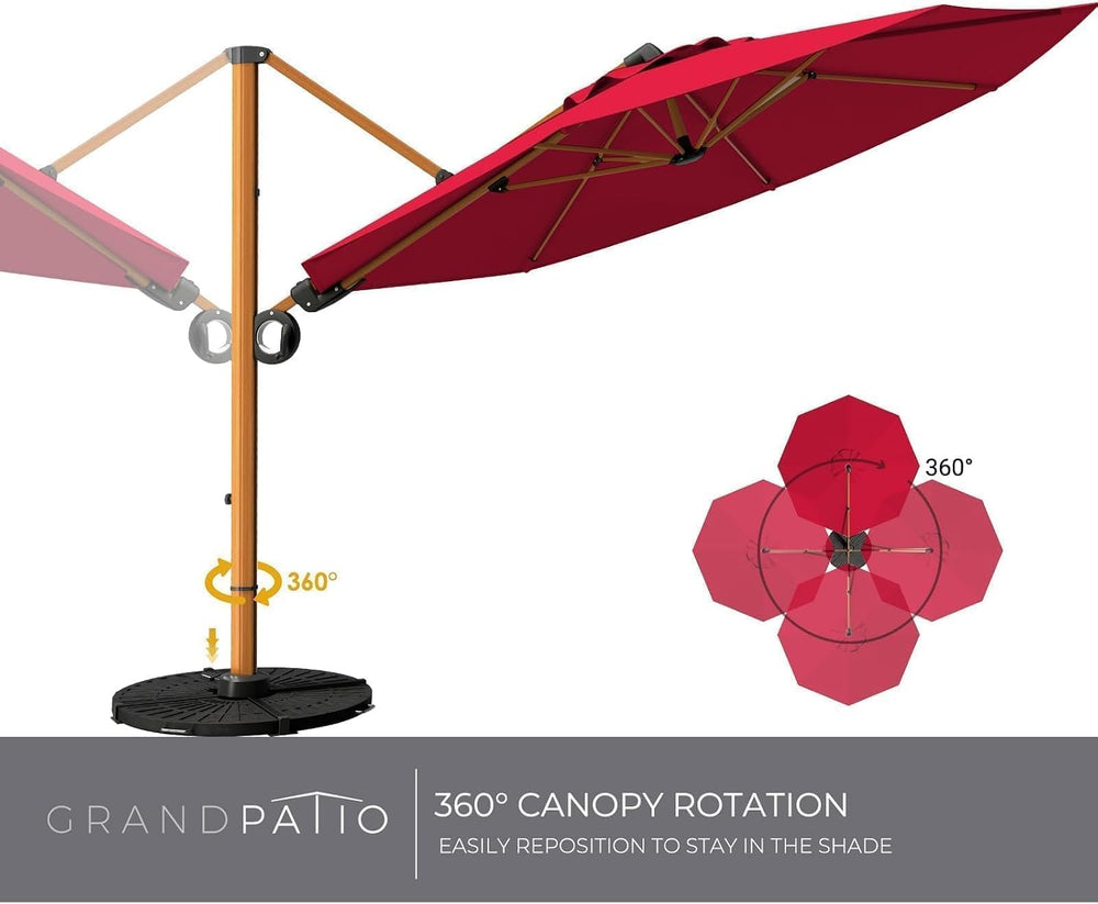 Grand patio 10FT Patio Umbrella, Aluminum Cantilever Umbrella with Round Cano...