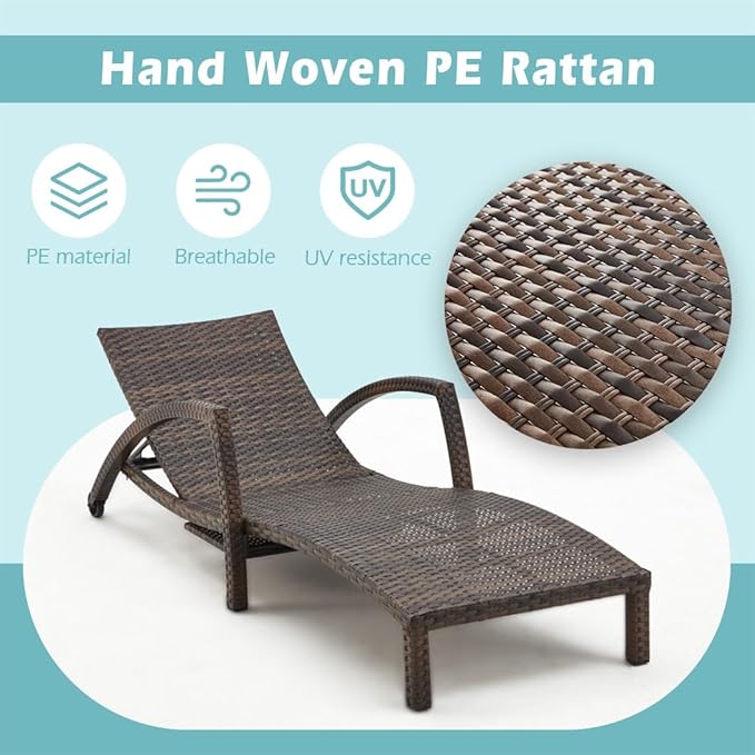Chaise Lounge Chairs Outdoor Set of 4, Comfy Outside Wicker Patio Pool Lounge...